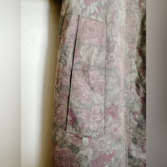 Vintage London Fog-Floral Trench Coat Woven by Wamsutta -Muted Purple/Green- 10P - Picture 10 of 15